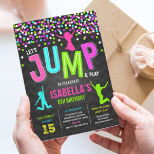 jump invitation jump birthday invitation trampoline bounce house party jump party lets jump party