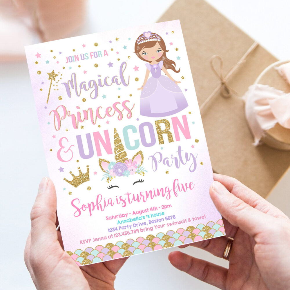 unicorn and princess birthday invitation party unicorn and princess magical birthday party invitation
