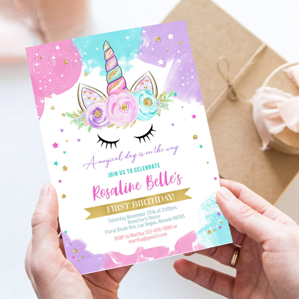 unicorn invitation editable unicorn party unicorn birthday invitations magical unicorn invite girl gold template