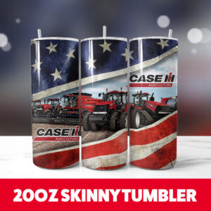 American Flag Case IH Tractors 20oz Skinny Tumbler PNG Digital Download 1