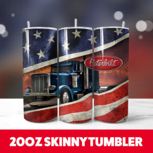 American Flag Peterbilt Truck 20oz Skinny Tumbler PNG Digital Download 1