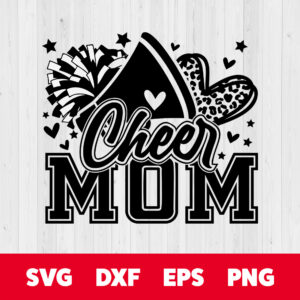 Cheer Mom SVG Cheerleader Football Leopard Print Heart T shirt Design PNG 1