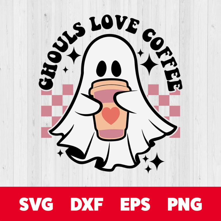 Ghouls Love Coffee SVG Funny Ghost T shirt Retro Trendy Design SVG PNG 1