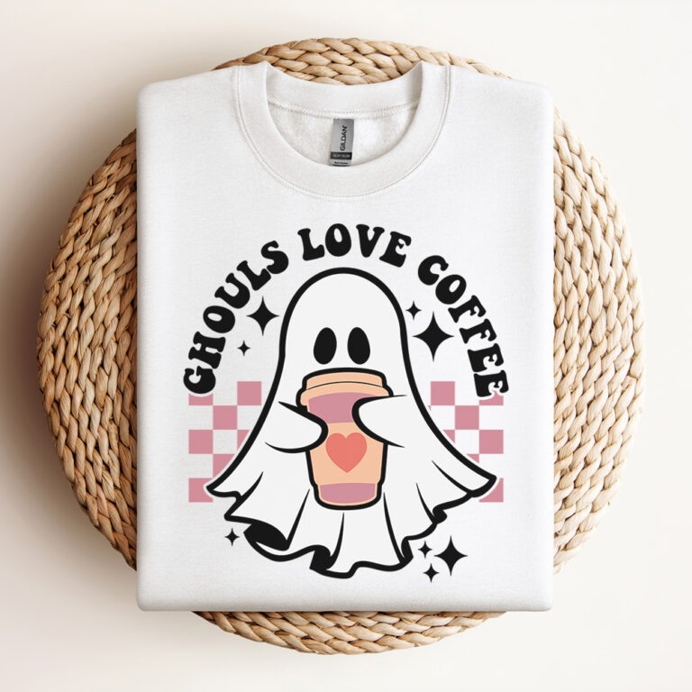 Ghouls Love Coffee SVG Funny Ghost T shirt Retro Trendy Design SVG PNG 3