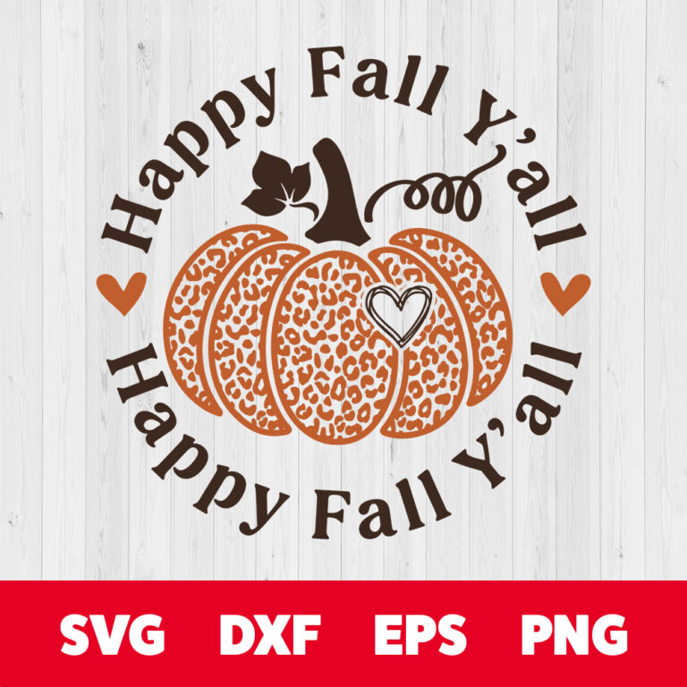 Happy Fall Yall SVG Leopard Pumpkin Welcome Thanksgiving Design SVG PNG Files 1