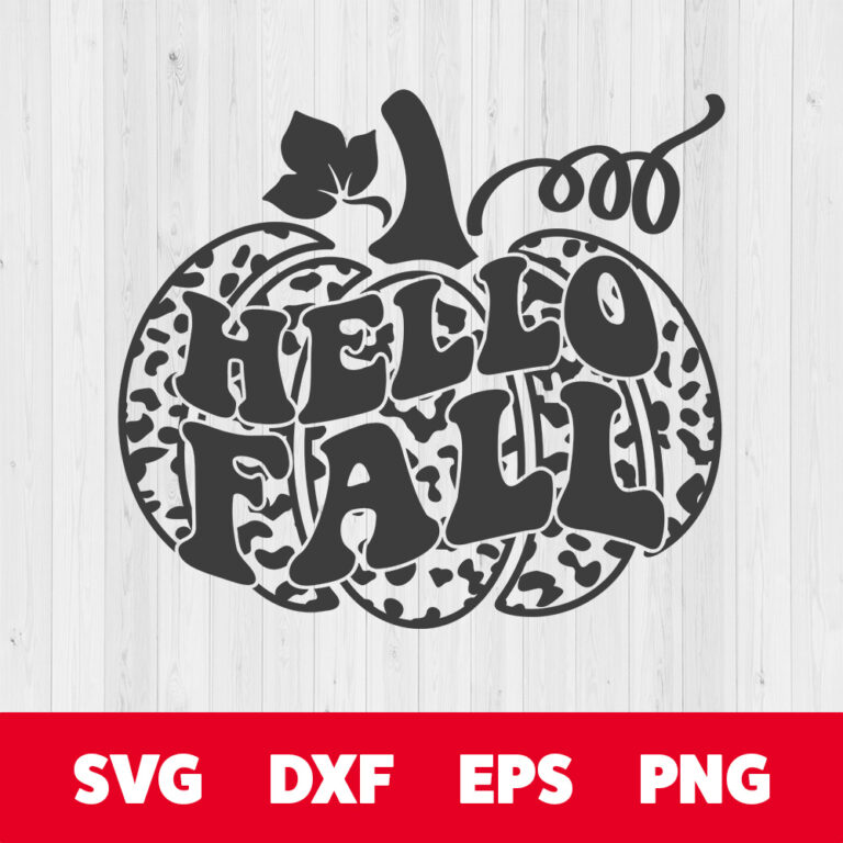 Hello Fall SVG Leopard Pumpkin T shirt BW Design SVG PNG Cut Files 1