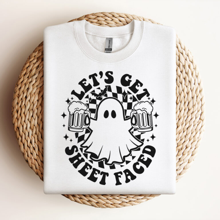 Lets Get Sheet Faced SVG Funny Ghost T shirt Retro Trendy Black Design SVG PNG 3