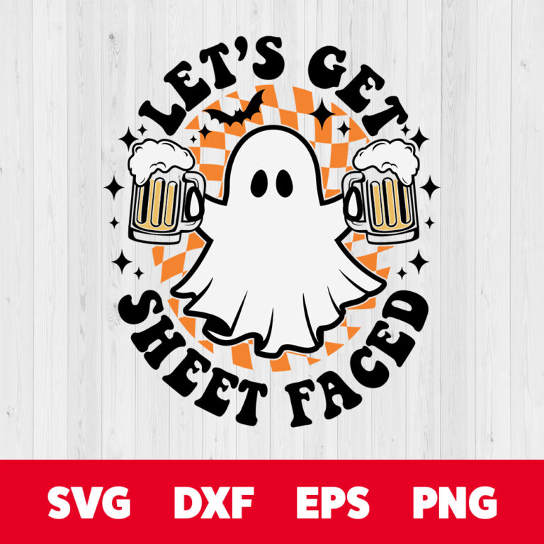 Lets Get Sheet Faced SVG Funny Ghost T shirt Retro Trendy Color Design SVG PNG 1