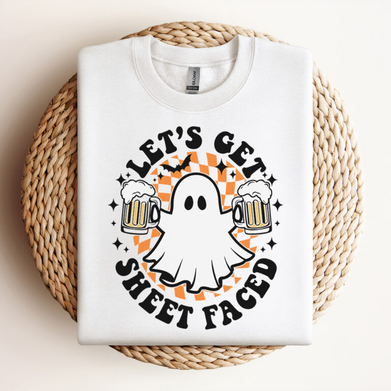 Lets Get Sheet Faced SVG Funny Ghost T shirt Retro Trendy Color Design SVG PNG 3