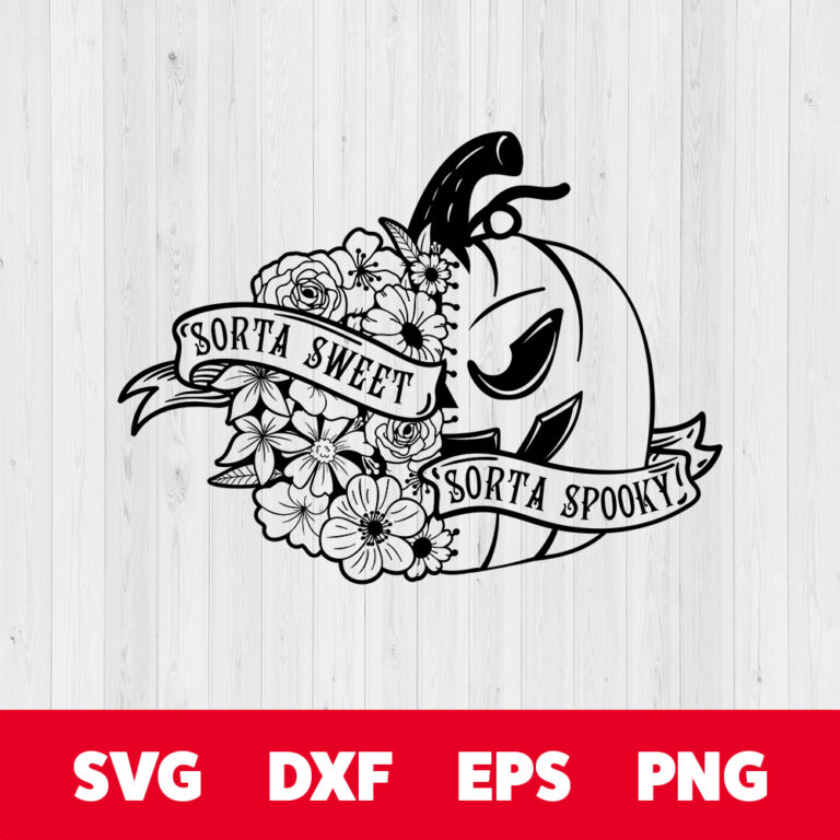 Sorta Sweet Sorta Spooky SVG Flower Pumpkin BW Design SVG PNG Cut Files 1