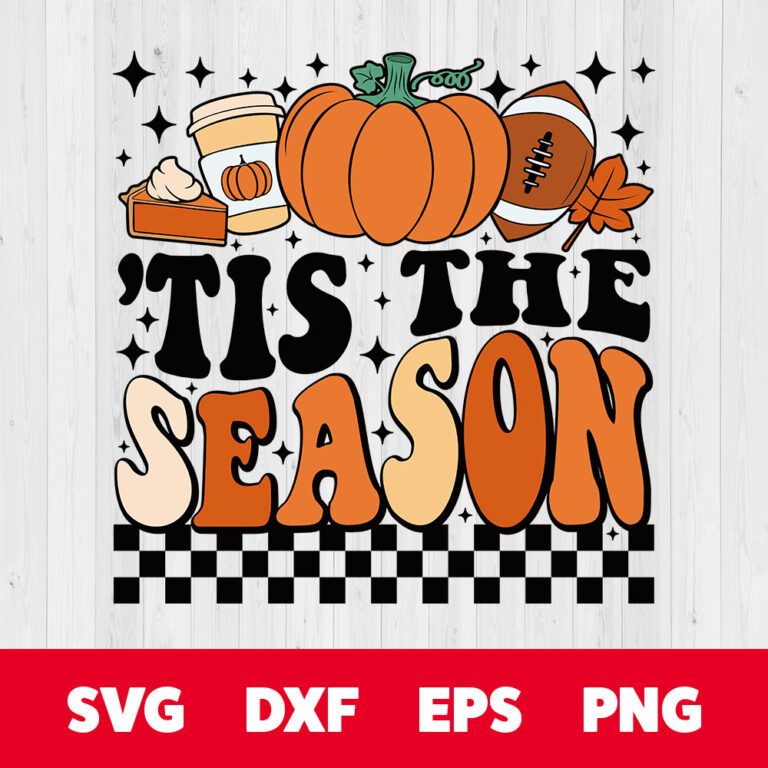 Tis The Season SVG Football Latte Coffe Pie Pumpkin Retro T shirt Design SVG PNG 1