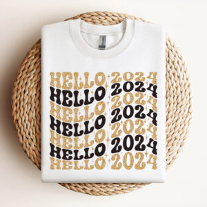 Hello 2024 SVG Happy New Year T shirt Retro Groovy Digital Design SVG PNG Cut Files 3