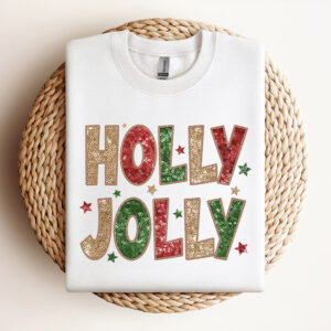 Holly Jolly SVG Faux Sequin Christmas T shirt Color Digital Design SVG PNG Files 3