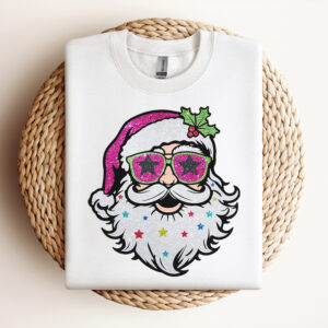 Pink Santa PNG Christmas Face T shirt Color Glitter Digital Design PNG File 3
