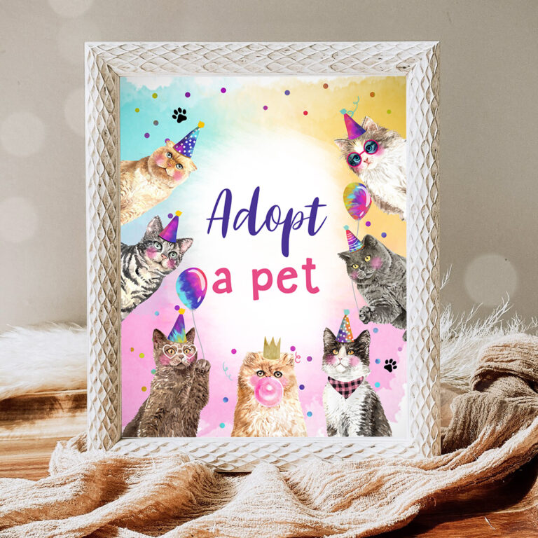 1 Adopt a Pet Birthday Sign Cats and Dogs Party Kitty Birthday Puppy Adoption Sign Pawty Decor Party Animals Sign Girl Download RINTABLE 0460 1