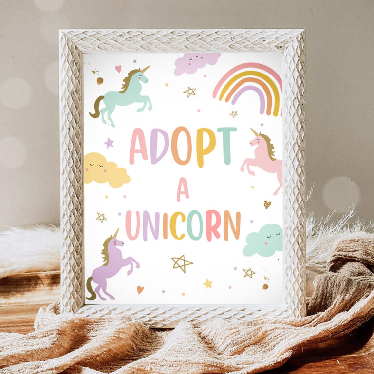 1 Adopt a Unicorn Birthday Sign Unicorn Adoption Sign Birthday Decor Magical Party Pastel Rainbow Sweet Girl Decor Download PRINTABLE 0426 1