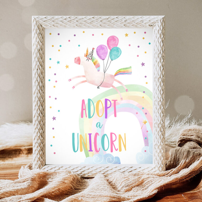 1 Adopt a Unicorn Birthday Sign Unicorn Adoption Sign Birthday Decor Magical Party Pink Gold Rainbow Sweet Girl Decor Download PRINTABLE 0336 1