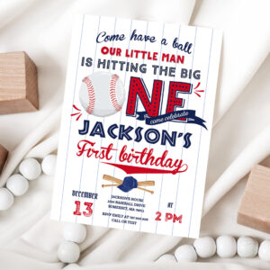 1 Baseball Invitation Baseball Birthday Invitation Baseball 1st Birthday Red White Blue Baseball 1st Birthday White