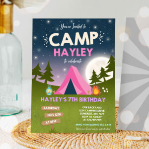 1 Camping Birthday Invitation Camping Party Invitation Camp Out Under The Stars Girly Glamping Party