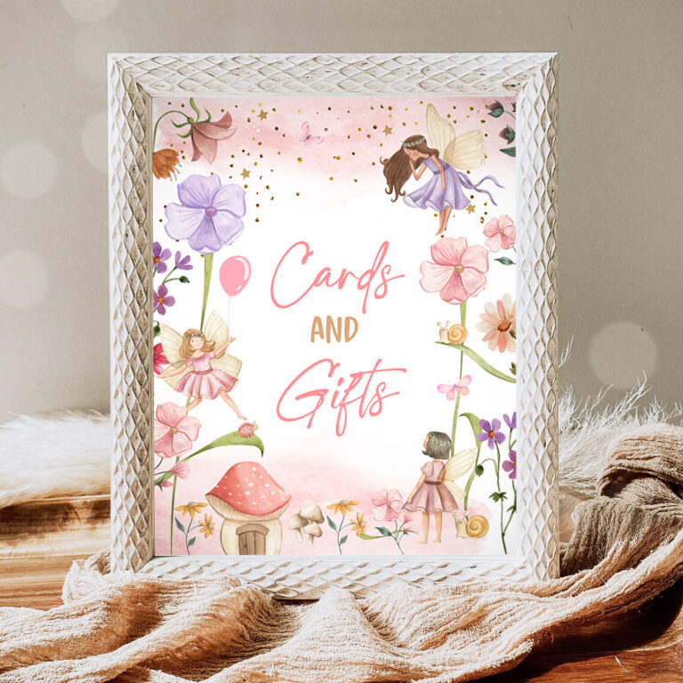 1 Cards and Gifts Sign Fairy Birthday Sign Gifts Table Decor Magical Fairy Garden Tea Party Decor Girl Table Sign Decorations PRINTABLE 0406 1