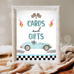 1 Cards and Gifts Sign Race Car Birthday Party Sign Two Fast Birthday 2 Curious Race Car Decor Racing Blue Boy Instant Download PRINTABLE 0424 1