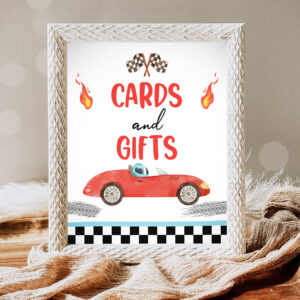 1 Cards and Gifts Sign Race Car Birthday Party Sign Two Fast Birthday 2 Curious Race Car Decor Racing Red Boy Instant Download PRINTABLE 0424 1