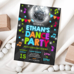 1 Dance Party Invitation Disco Party Invitation Glow Dance Party Neon Glow Dance Party Disco Dance Party
