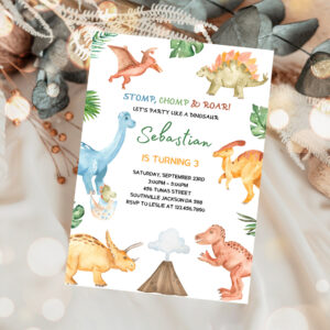 1 Dinosaur Birthday Party Invitation Template Dinosaur Birthday Invitation Dinosaur thank you tag Editable Invitation