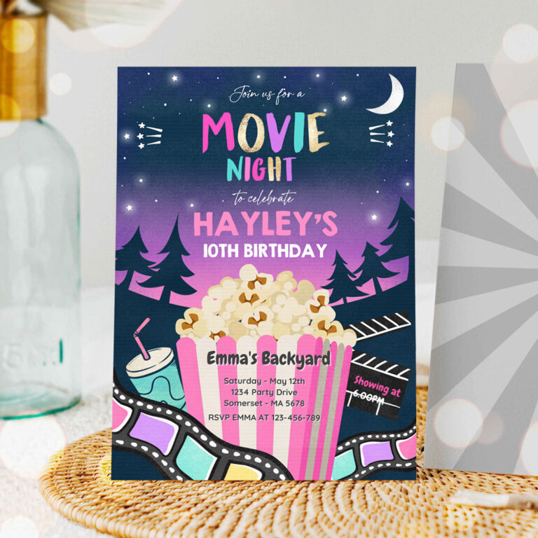 1 EDITABLE Backyard Movie Night Birthday Invite Outdoor Movie Party Movie Under The Stars Party Movie Sleepover Party