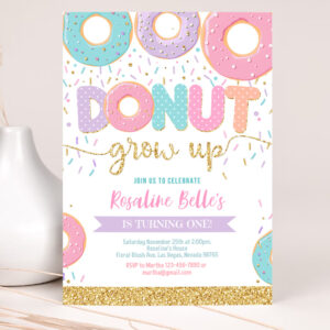 1 EDITABLE Donut Grow Up Birthday Invitation Donut Grown Up Invite Donut 1st Birthday Party Invitations Doughnut Girl Invite