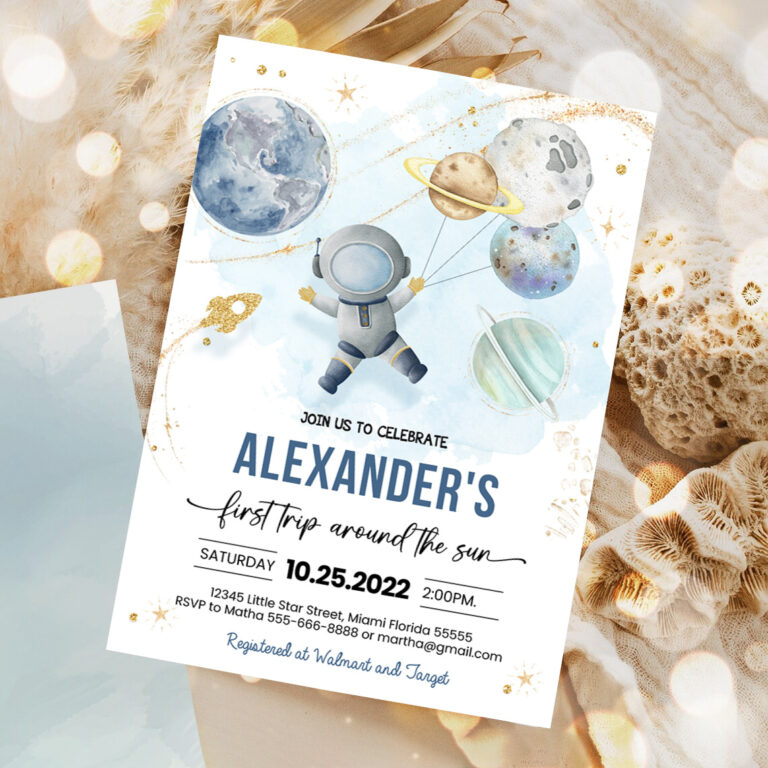 1 EDITABLE First Trip Around the Sun Outer Space First Birthday Party Invitation Galaxy Blast Off Printable Templates