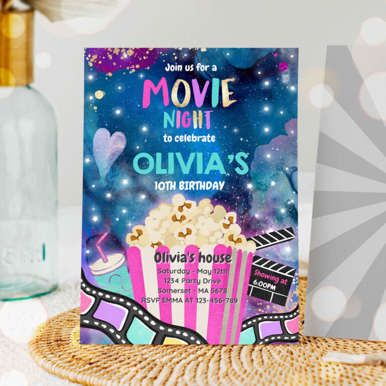 1 EDITABLE Movie Night Birthday Invitation Movie Birthday Party Invitation Movie Sleepover Party Popcorn Movie PartyJoin us for a