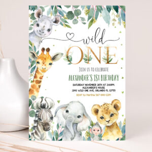 1 EDITABLE Safari Birthday Invitation Wild One 1st Birthday Invite Gold Jungle Animals invitations Printable template