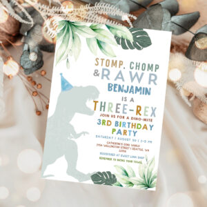 1 Editable 3rd Birthday Boy Three Rex Invite Dino Dinosaur T Rex Boy Dino Mite Invitation Printable Template