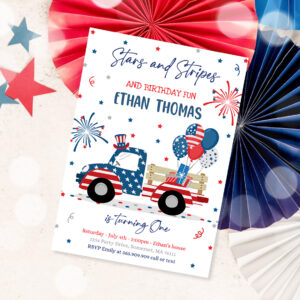 1 Editable 4th Of July Birthday Invitation 4th Of July Stars Stripe Truck Birthday Memorial Day Independence Day Party