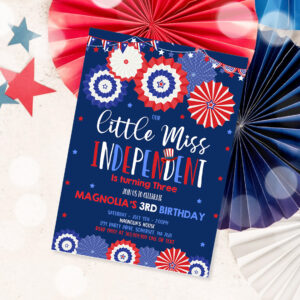 1 Editable 4th Of July Birthday Invite 4th Of July Little Miss Independent Birthday Invitation Memorial Day Birthday