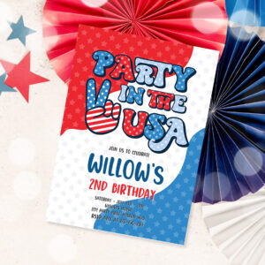 1 Editable 4th Of July Birthday Party Invitation Retro Groovy Party In The USA Invite Red White And Groovy Birthday Party