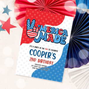 1 Editable 4th Of July Birthday Party Invitation Retro Merica Made Birthday Party Red White And Blue Birthday Party