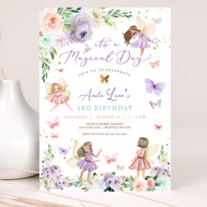 1 Editable ANY AGE Purple Pink Fairy Birthday Invitation Butterfly Magical Wildflower Fairy Fairy Birthday Invite