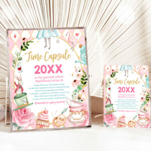 1 Editable Alice in Onederland Time Capsule First Birthday Party Game Wonderland Tea Party Guestbook Download Corjl Template Printable 0350 1