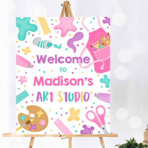 1 Editable Art Birthday Party Welcome Sign Painting Party Birthday Rainbow Painting Party Arts Crafts Party Decorations Instant Download 9O 1
