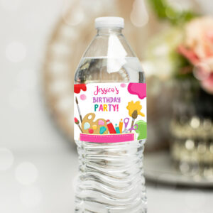 1 Editable Art Party Water Bottle Label Painting Birthday Decor Craft Birthday Art Party Favors Drink Labels Bottle Label Template Corjl 0319 1