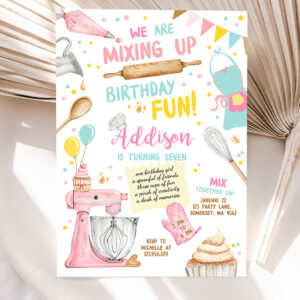 1 Editable Baking Birthday Party Invitation Kids Cooking Birthday Girl Chef Party Kitchen Cupcakes Pink Download Printable Corjl Template 0364 1