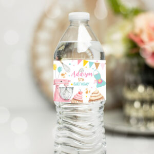 1 Editable Baking Birthday Water Bottle Labels Cooking Birthday Cupcake Baking Party Decor Girl Printable Bottle Labels Template Corjl 0364 1