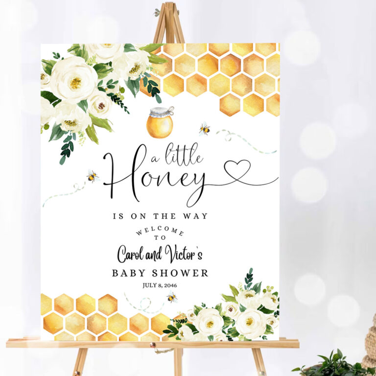 1 Editable Bee A Little Honey Baby Shower Baby Sprinkle Welcome Sign Yard Sign 24x36 18x24 16x20 Printable Template