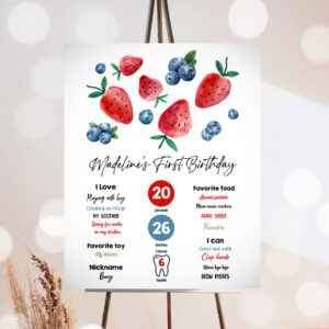 1 Editable Berry First Birthday Milestones Sign Strawberry Blueberry First Birthday Girl Farmers Market Download Template Printable