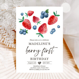 1 Editable Berry Sweet Birthday Invitation Blueberry Strawberry Picking Party Farmers Market Twin Printable Template Corjl Digital 0399 1