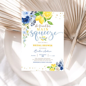 1 Editable Blue Lemon Bridal Shower Invitation Blue Floral Citrus She Found Her Main Squeeze Invite Template