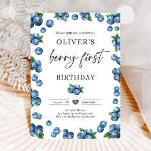 1 Editable Blueberry Party Birthday Invitation First Birthday Berry Sweet Boy Cute Blueberries 1st Download Printable Template Corjl Digital 0399 1