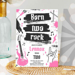 1 Editable Born Two Rock 2nd Birthday Party Invitation Girl Rock And Roll Party Punk Rock Birthday Two Rocks 2nd Birthday